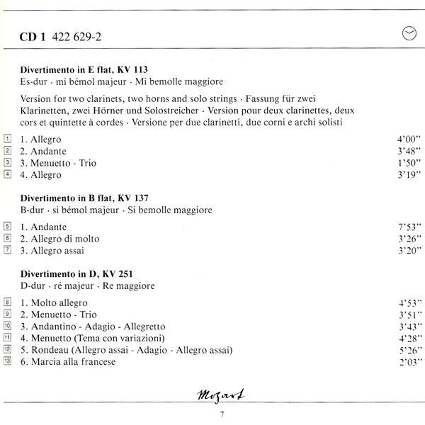Wolfgang Amadeus Mozart : Divertimenti (Strings And Wind) (5xCD + Box, Comp, Sli)