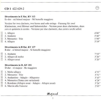 Wolfgang Amadeus Mozart : Divertimenti (Strings And Wind) (5xCD + Box, Comp, Sli)