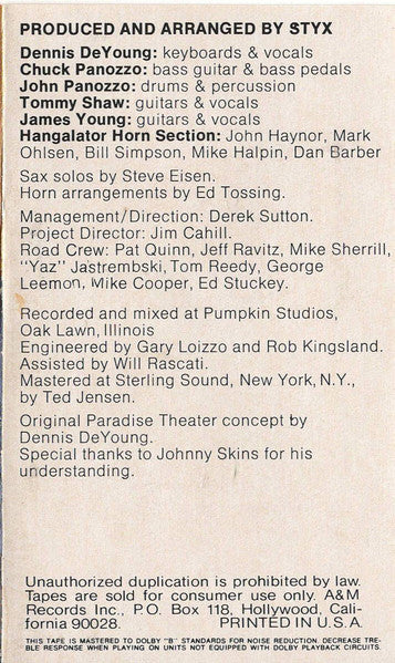 Styx : Paradise Theater (Cass, Album)