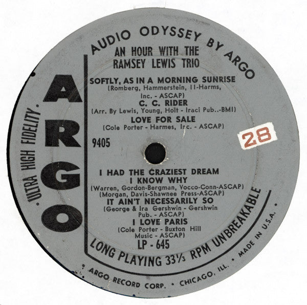 The Ramsey Lewis Trio : An Hour With The Ramsey Lewis Trio (LP, Album, Mono, RP, Gre)