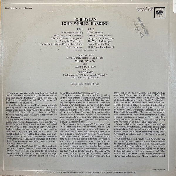 Bob Dylan : John Wesley Harding (LP, Album, RE, Pit)
