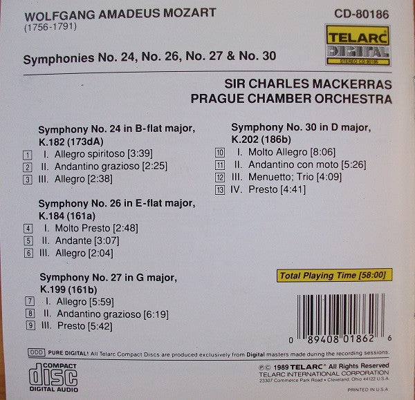 Mozart*, Sir Charles Mackerras, Prague Chamber Orchestra : Symphony No.  24, 26, 27 & 30 (CD, Album)