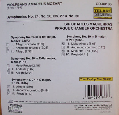 Mozart*, Sir Charles Mackerras, Prague Chamber Orchestra : Symphony No.  24, 26, 27 & 30 (CD, Album)