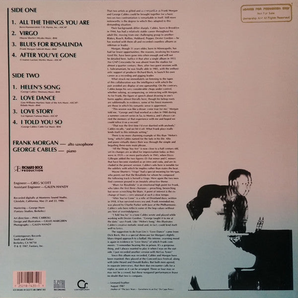 Frank Morgan / George Cables : Double Image (LP, Album)