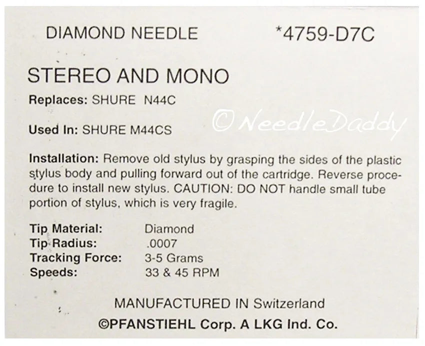 4759-D7C Pfanstiehl * Shure N-44 Stylus