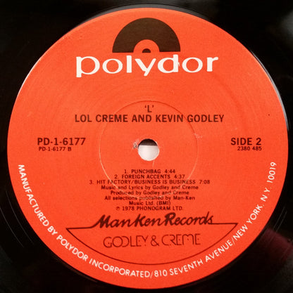 Lol Creme And Kevin Godley* : L (LP, Album, PRC)
