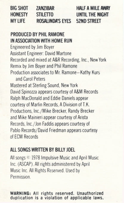 Billy Joel : 52nd Street (Cass, Album, Bei)