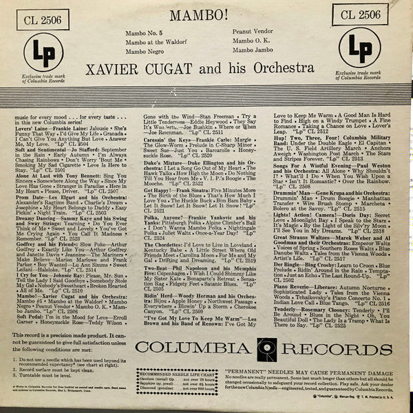 Xavier Cugat And His Orchestra : Mambo! (10", Album)