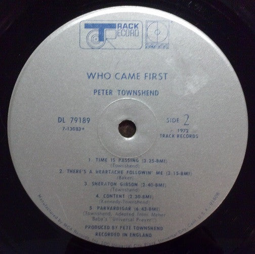 Peter Townshend* : Who Came First (LP, Album, Glo)