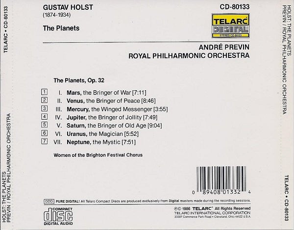 Gustav Holst, André Previn, Royal Philharmonic Orchestra, Women Of The Brighton Festival Chorus : The Planets Op. 32 (CD, Album, Dig)