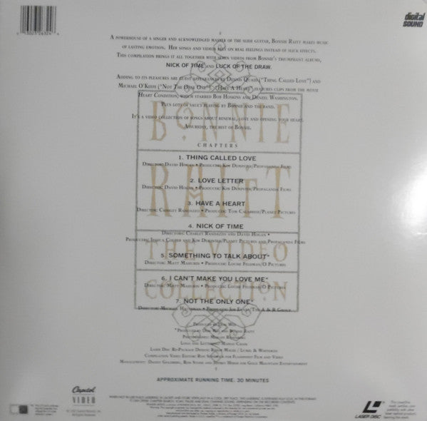 Bonnie Raitt : The Video Collection (Laserdisc, 12", S/Sided, Comp, NTSC, CLV)