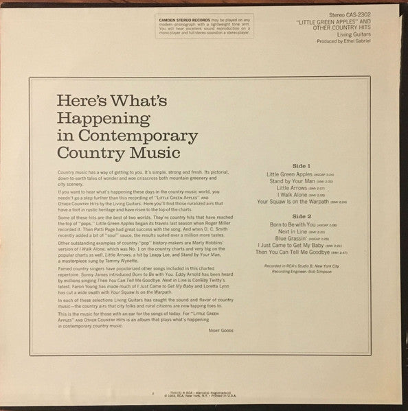 Living Guitars : Little Green Apples And Other Country Hits (LP)