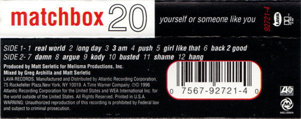 Matchbox 20* : Yourself Or Someone Like You (Cass, Album)