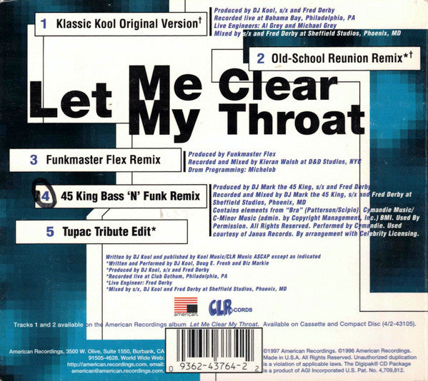 DJ Kool : Let Me Clear My Throat (CD, Maxi)