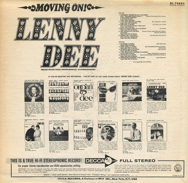 Lenny Dee (2) : Moving On (LP, Glo)