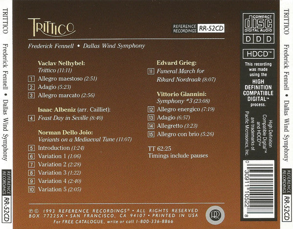 Frederick Fennell, Dallas Wind Symphony, Isaac Albeniz*, Norman Dello Joio, Vittorio Giannini, Edvard Grieg, Vaclav Nelhybel : Trittico (HDCD)