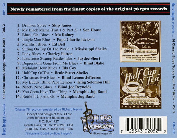 Various : 16 Classic Blues Songs From The 1920's: Vol. 2 (CD, Comp, RM)