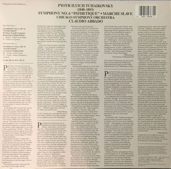Claudio Abbado, Tchaikovsky*, Chicago Symphony Orchestra : Symphony No. 6 "Pathetique" / Marche Slave (LP, Album)