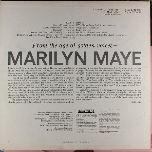 Marilyn Maye : A Taste Of "Sherry!" (LP, Album)