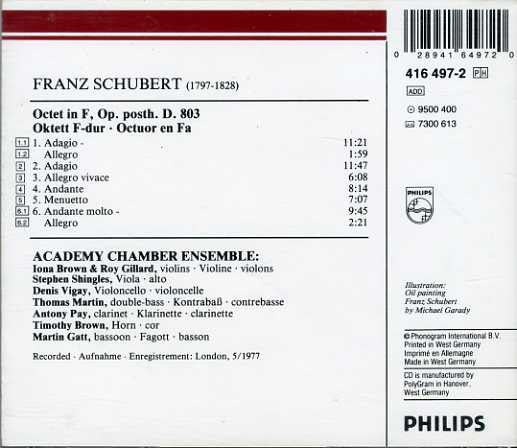 Franz Schubert / Academy Of St. Martin-in-the-Fields Chamber Ensemble : Octet (CD, RE)