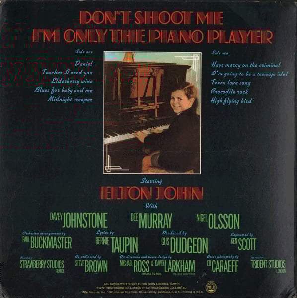 Elton John : Don't Shoot Me I'm Only The Piano Player (LP, Album, RE, Gat)