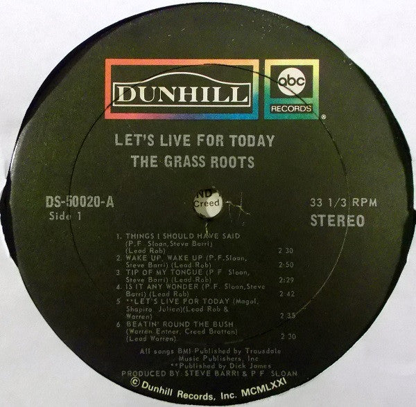 The Grassroots* : Let's Live For Today (LP, Album, RE, Tru)