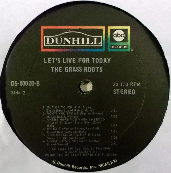 The Grassroots* : Let's Live For Today (LP, Album, RE, Tru)