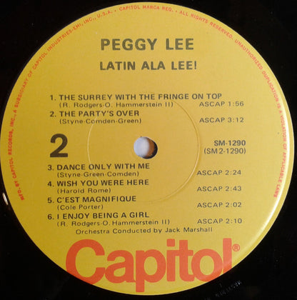Peggy Lee : Latin Ala Lee! (LP, Album, Mono, RE)