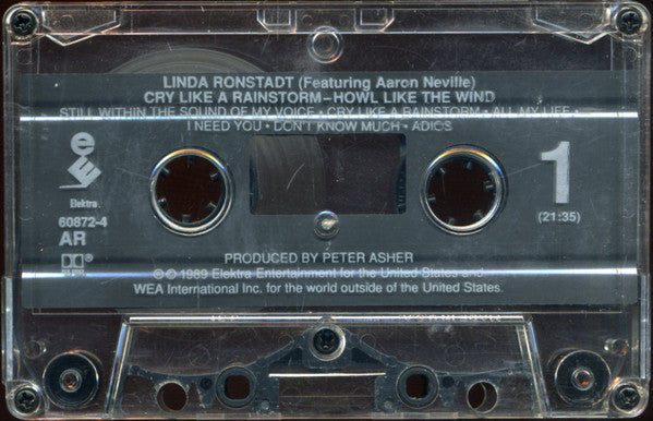 Linda Ronstadt Featuring Aaron Neville : Cry Like A Rainstorm - Howl Like The Wind (Cass, Album)