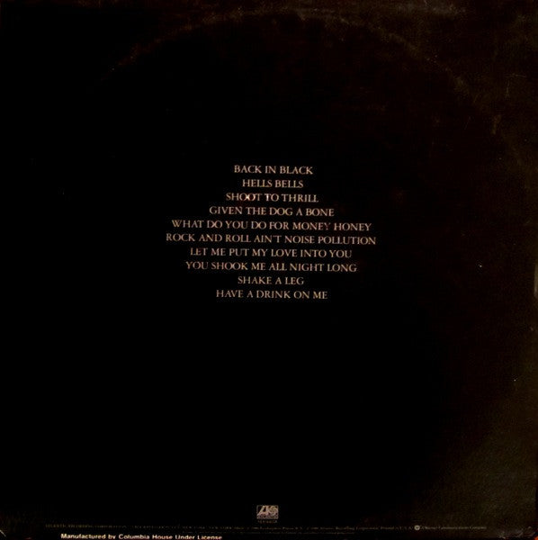 AC/DC : Back In Black (LP, Album, Club, San)