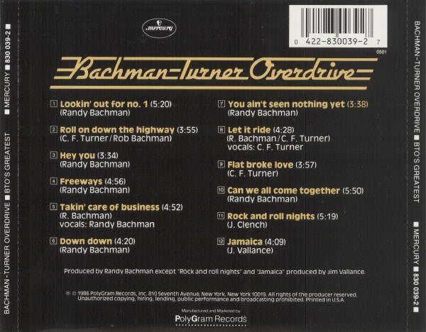 Bachman-Turner Overdrive : BTO's Greatest (CD, Comp, RE)
