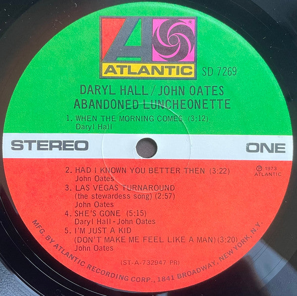 Daryl Hall / John Oates* : Abandoned Luncheonette (LP, Album, PR )