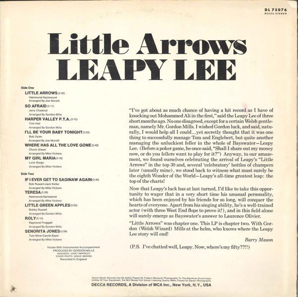 Leapy Lee : Little Arrows (LP, Album, Glo)