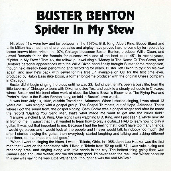 Buster Benton : Spider In My Stew (CD, Album, RE)