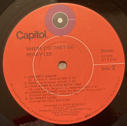 Peggy Lee : Where Did They Go (LP, Album, Jac)