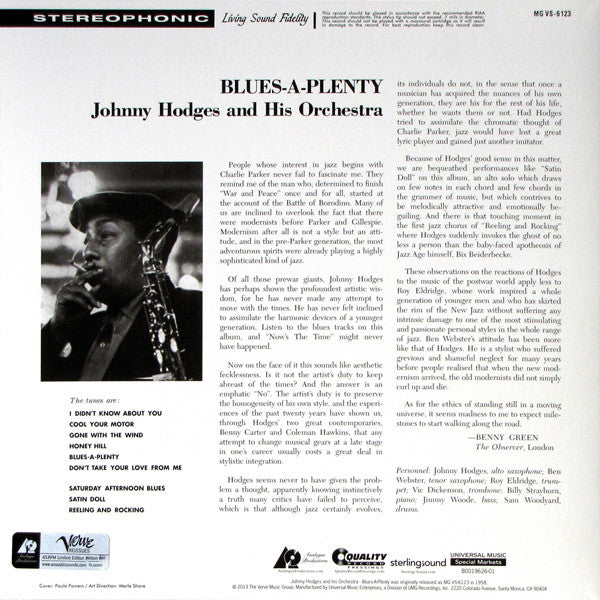 Johnny Hodges And His Orchestra : Blues A-Plenty (2x12", Album, Ltd, RE, 200)