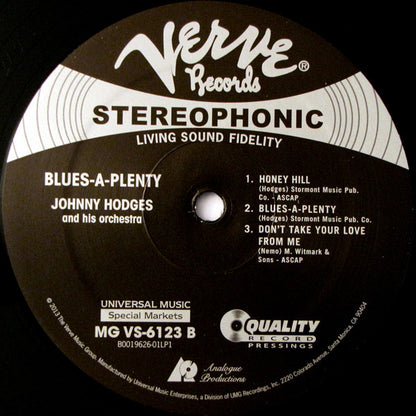 Johnny Hodges And His Orchestra : Blues A-Plenty (2x12", Album, Ltd, RE, 200)