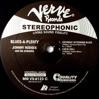 Johnny Hodges And His Orchestra : Blues A-Plenty (2x12", Album, Ltd, RE, 200)