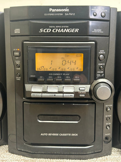 Panasonic SA-PM12 CD Stereo System * 5 Disc Changer * Radio * Cassette * Speakers