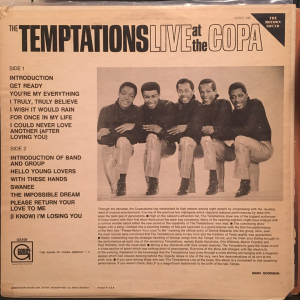 The Temptations : Live At The Copa (LP, Album, Hol)