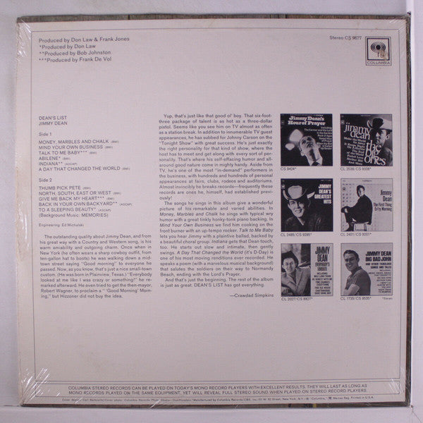 Jimmy Dean : Dean's List (LP, Album)