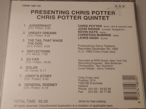 Chris Potter Quintet : Presenting Chris Potter (CD, Album)