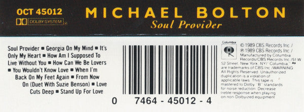 Michael Bolton : Soul Provider (Cass, Album)