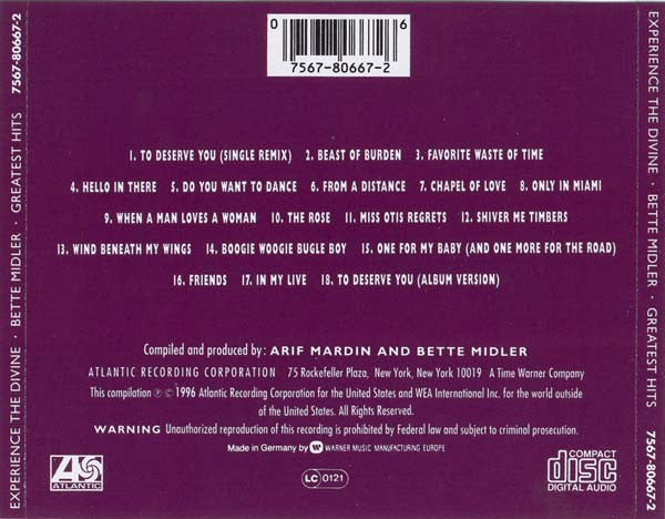 Bette Midler : Experience The Divine (Greatest Hits) (CD, Comp, RM, RP)