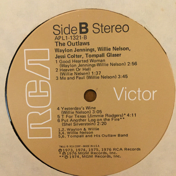 Waylon Jennings, Willie Nelson, Jessi Colter, Tompall Glaser : Wanted! The Outlaws (LP, Album, Comp, RP, Ind)