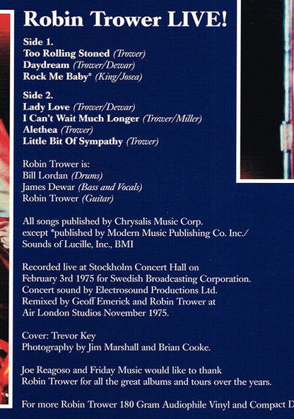 Robin Trower : Robin Trower Live! (LP, Album, RE, 180)