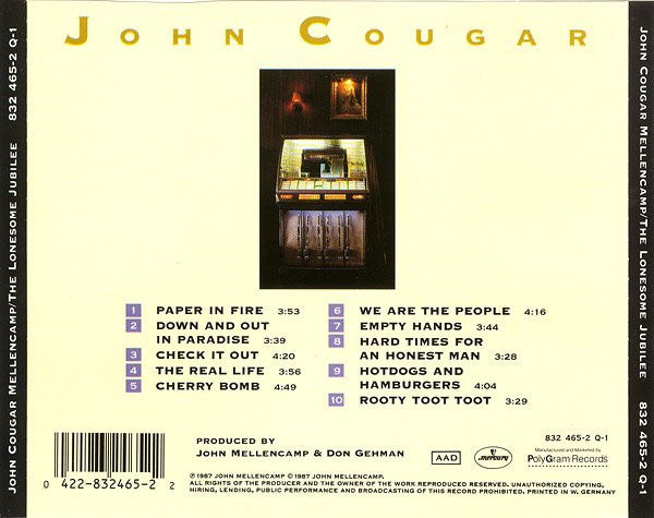 John Cougar Mellencamp : The Lonesome Jubilee (CD, Album, PDO)