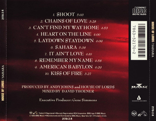 House Of Lords (2) : Sahara (CD, Album)