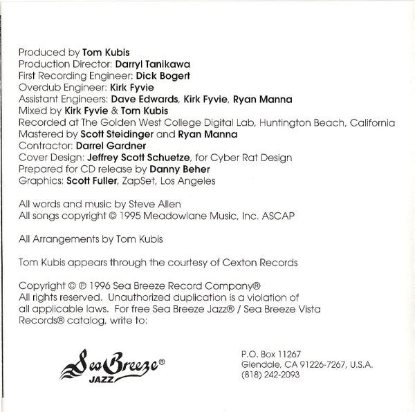 The Tom Kubis Big Band : Fast Cars & Fascinating Women (The Tom Kubis Big Band Plays Steve Allen) (CD)
