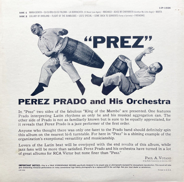 Perez Prado And His Orchestra : "Prez" (LP, Album, Ind)